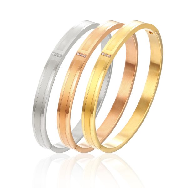 Stainless Steel Matte Three Stone Bangle 633239493571