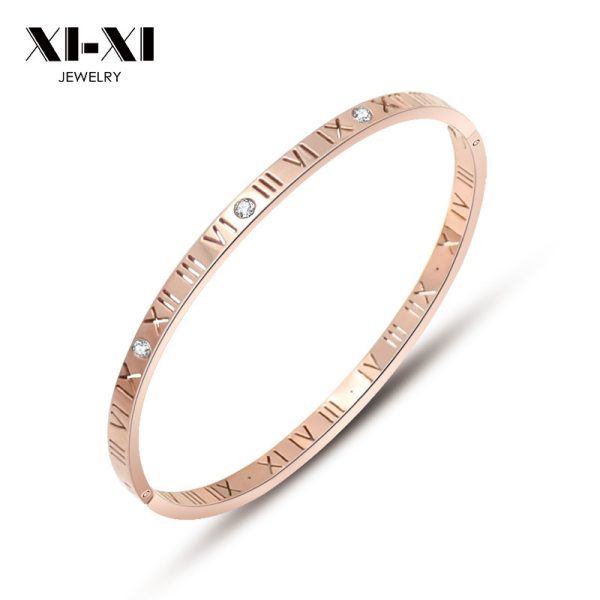 8956648853_1493658876.jpg Stainless Steel Roman Numeral Rhinestone Bangle 570996211420