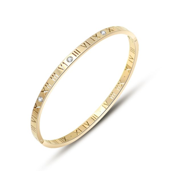 8956684248_1493658876.jpg Stainless Steel Roman Numeral Rhinestone Bangle 570996211420