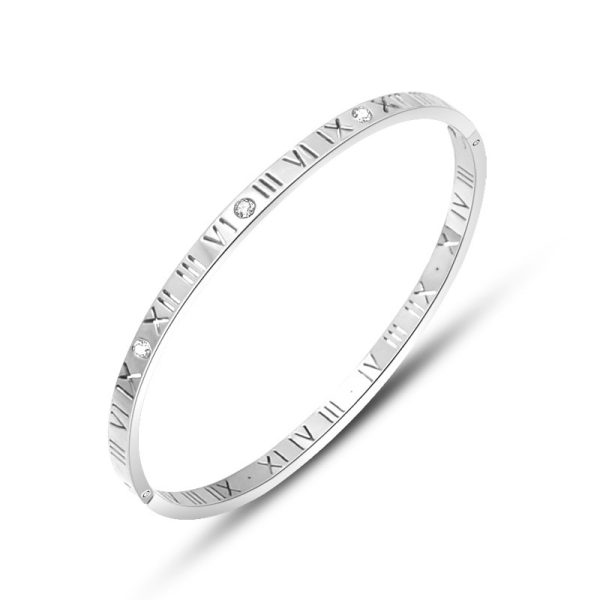 8974409081_1493658876.jpg Stainless Steel Roman Numeral Rhinestone Bangle 570996211420