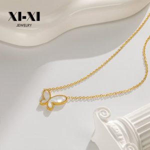 Stainless Steel Mother of Pearl Butterfly Necklace 864718303084