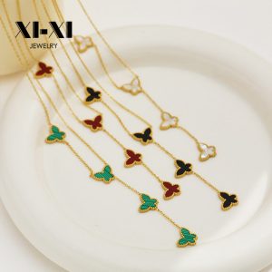Stainless Steel Mother of Pearl Butterfly Necklace 809206192576