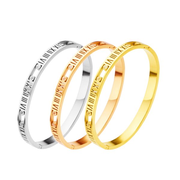 O1CN010jbkaP25wjQBDlGKW_3529117591-0-cib.jpg Stainless Steel Roman Numeral Rhinestone Bangle 743898450878