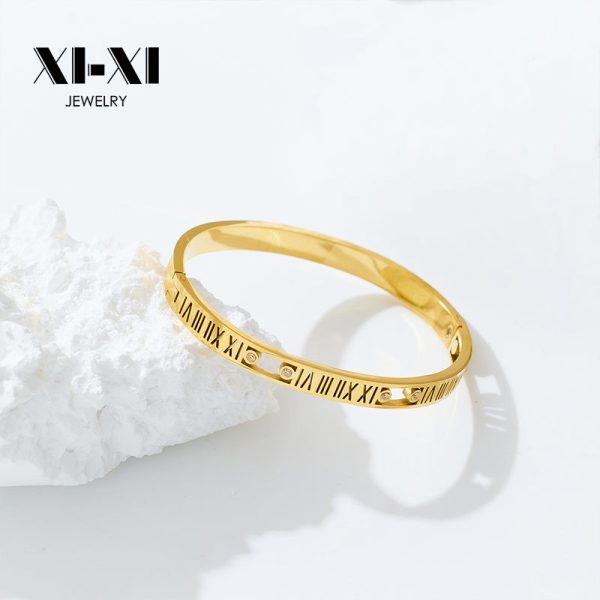 O1CN011t51O925wjblU7qZj_3529117591-0-cib.jpg Stainless Steel Roman Numeral Rhinestone Bangle 743898450878