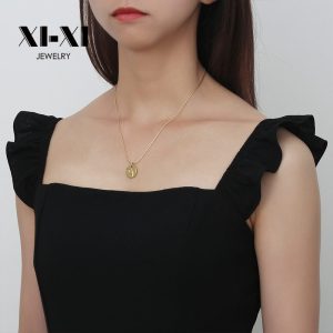 Stainless Steel Heart Disc Necklace 641178082804