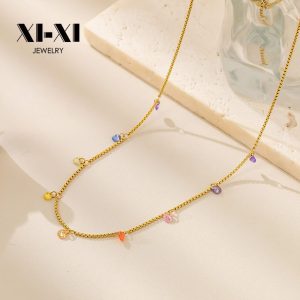Stainless Steel Glass Teardrop Necklace 944315572598