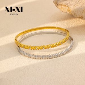 Stainless Steel Striped Zirconia Bangle 965176924439
