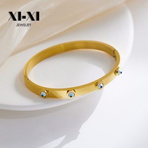 Stainless Steel Evil Eye Rhinestone Bangle 704229133513