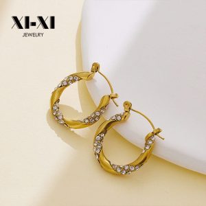 Stainless Steel Rhinestone Crescent Earrings 724369464612