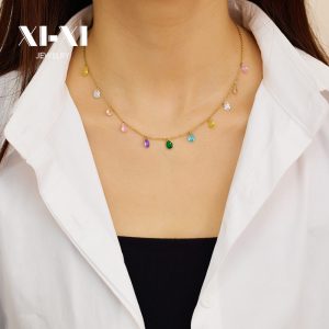 Stainless Steel Zirconia Teardrop Necklace 765031725696