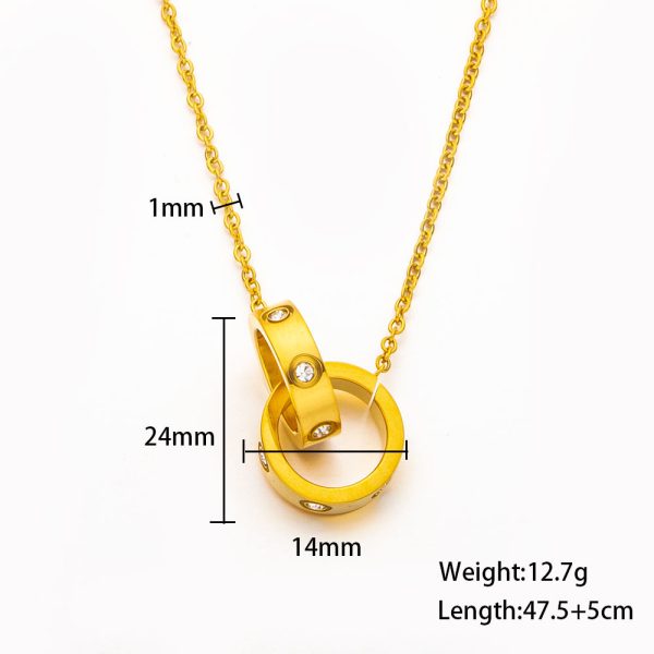 Stainless Steel Zirconia Double Ring Necklace 982105409844