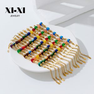Stainless Steel Beaded Tassel Bracelet 725272010669