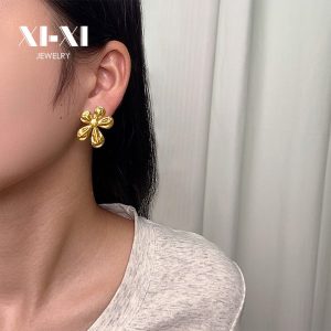 Stainless Steel Hammered Flower Earrings 861311002723