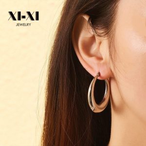 Stainless Steel Oval Hoop Earrings 725885648728
