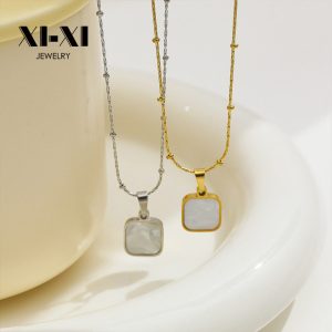 Stainless Steel Mother of Pearl Square Necklace 813581706592
