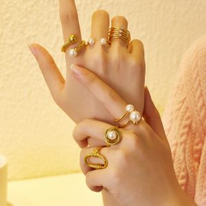 Stainless Steel Pearl Open Ring 724907606997