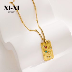 Stainless Steel Zirconia Square Necklace 725004177005