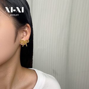 Stainless Steel Bow Stud Earrings 857848674393