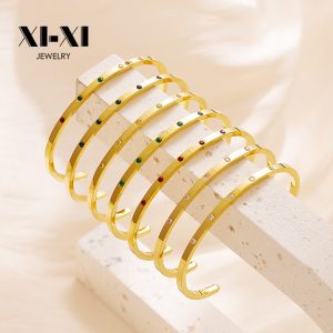 Stainless Steel Zirconia Open Bangle 726613331817
