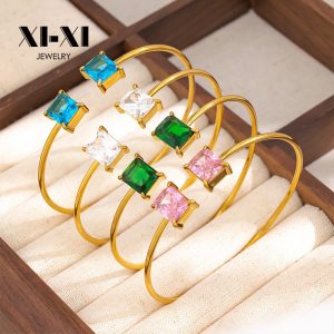 Stainless Steel Square Zirconia Bangle 947315466616