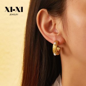Stainless Steel Pearl Chunky Earrings 756270130215