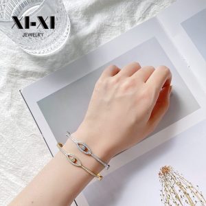 Stainless Steel Evil Eye Pave Bangle 675880076317
