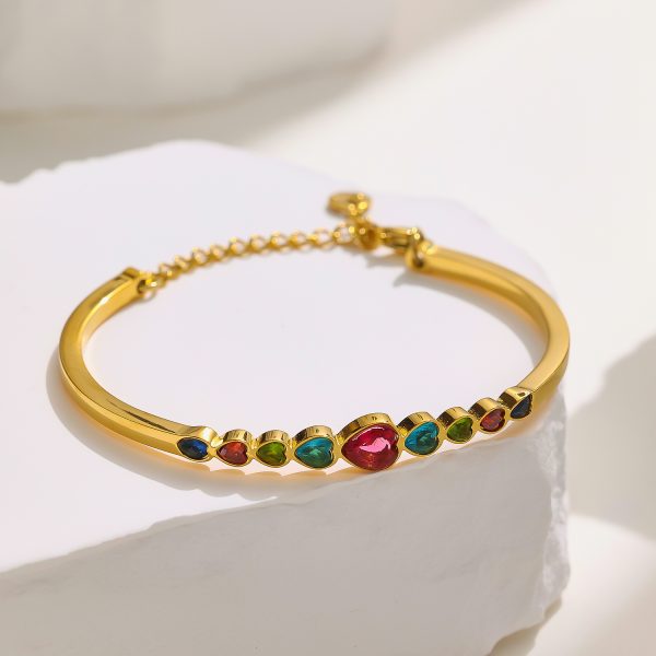 Stainless Steel Heart Zirconia Bangle 759345549463
