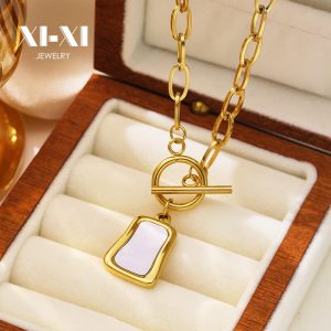 Stainless Steel Mother of Pearl Square Pendant Necklace 816497226089