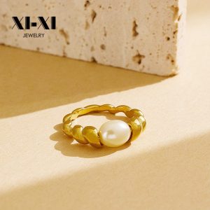 Stainless Steel Twist Pearl Ring 726594864544