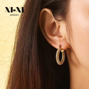 Stainless Steel C Shaped Rhinestone Earrings 724510524953