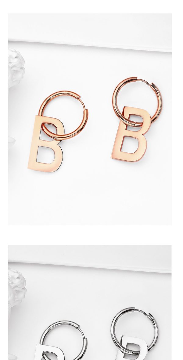 Stainless Steel Letter B Drop Earrings 647795628807