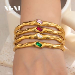 Stainless Steel Zirconia Open C Bangle 851469544908