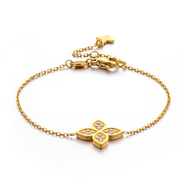 O1CN01czJd0b25wjZYYIze8_3529117591-0-cib.jpg Stainless Steel Clover Zirconia Bracelet 893440603660