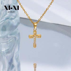Stainless Steel Rhinestone Cross Necklace 893351063749
