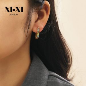Stainless Steel Gemstone Hoop Earrings 797019795894