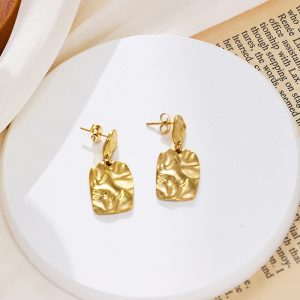 Stainless Steel Textured Stud Earrings 878929302730