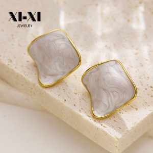 Stainless Steel Enamel Square Earrings 803858620514
