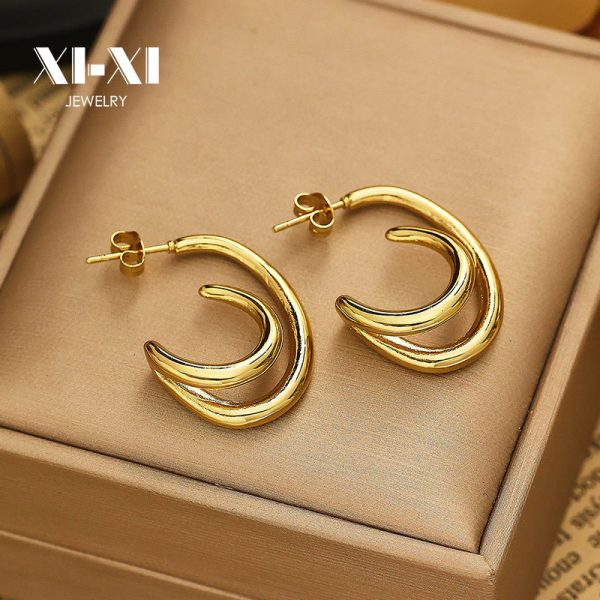 O1CN01fpzLgV25wjbk6IgCw_3529117591-0-cib.jpg Stainless Steel C Shaped Earrings 803820872983