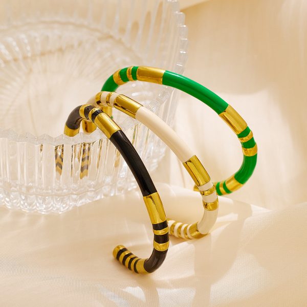 O1CN01hZhYOV25wjOtFjNHW_3529117591-0-cib.jpg Stainless Steel Enamel Bamboo Open Bangle 731679401086