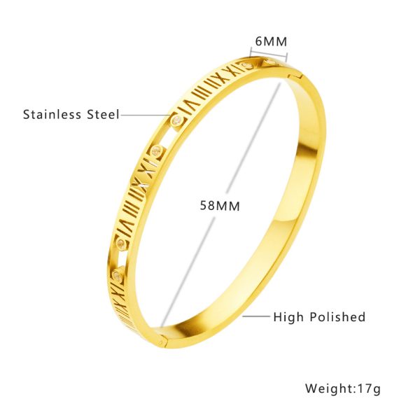 O1CN01igm6H625wjbpvHDWA_3529117591-0-cib.jpg Stainless Steel Roman Numeral Rhinestone Bangle 743898450878