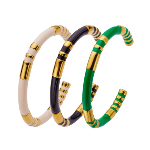 O1CN01jJyYwn25wjOppVDgm_3529117591-0-cib.jpg Stainless Steel Enamel Bamboo Open Bangle 731679401086
