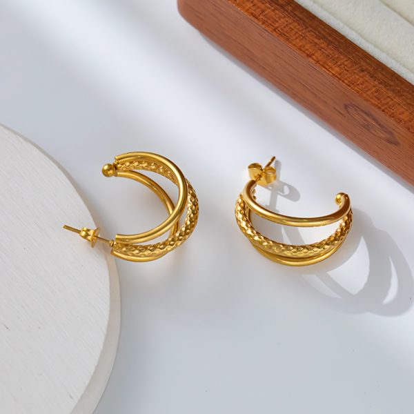 Stainless Steel Textured Hoop Earrings 878132119545