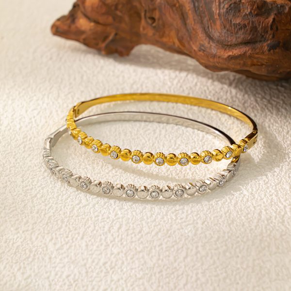 Stainless Steel Clover Zirconia Bangle 959151458189