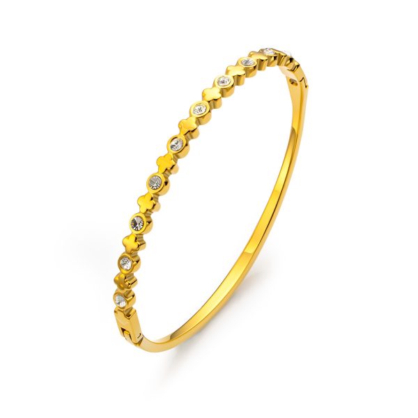 Stainless Steel Clover Zirconia Bangle 959151458189