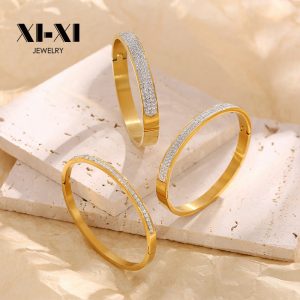 Stainless Steel Rhinestone Open Bangle 633776347766