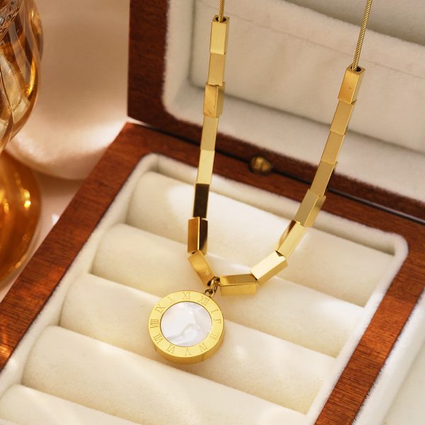 O1CN01nDu9LH25wjVaXJxdR_3529117591-0-cib.jpg Stainless Steel Mother of Pearl Roman Numeral Necklace 816323005979