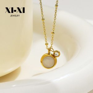 Stainless Steel Rhinestone Cat's Eye Necklace 816012303662