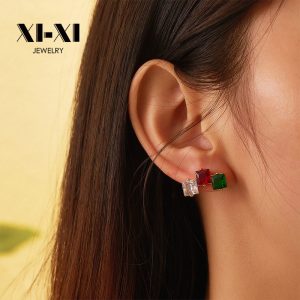 Stainless Steel Square Zirconia Stud Earrings 726100553500