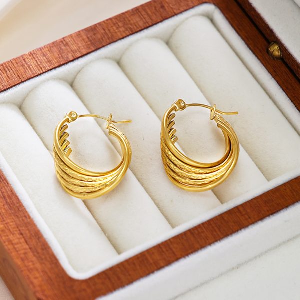 Stainless Steel Textured Hoop Earrings 878132119545
