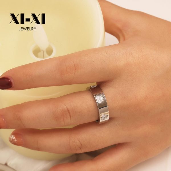 Stainless Steel Heart Rhinestone Ring 762083830049